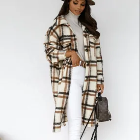 2023 high quality plus size coats vintage woolen coat for woman  plaid print cardigan outwear coat