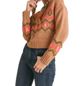 &Merci - Cropped Geometric Knit Sweater