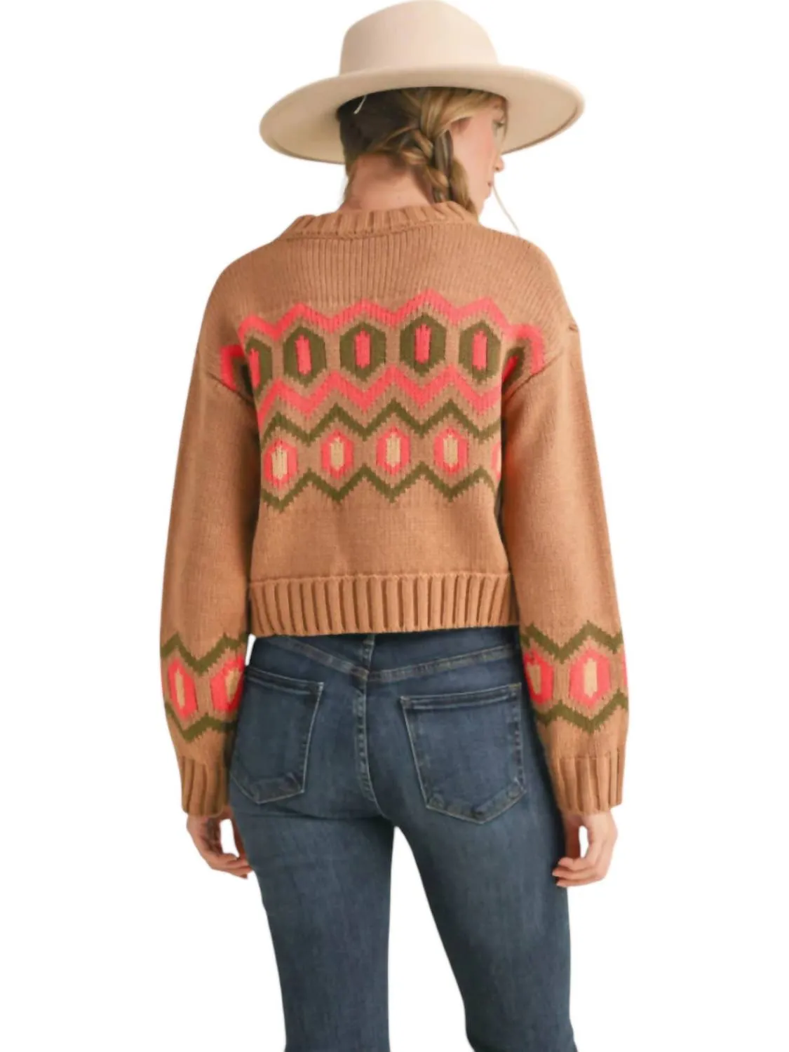 &Merci - Cropped Geometric Knit Sweater