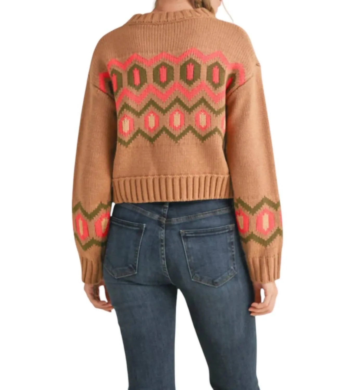 &Merci - Cropped Geometric Knit Sweater