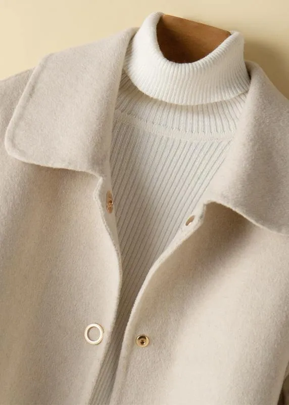 Beautiful beige Fashion tunic pattern design Peter pan Collar Woolen Coats