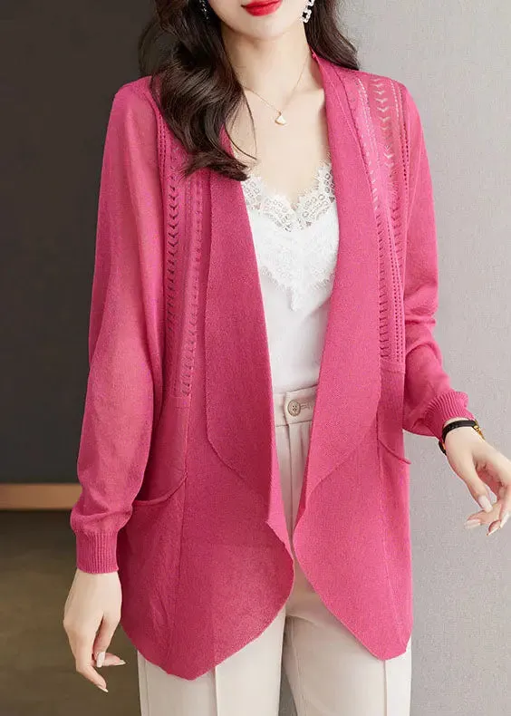 Brief Rose Notched Pockets Ice Size Knit Cardigans Summer LY8115