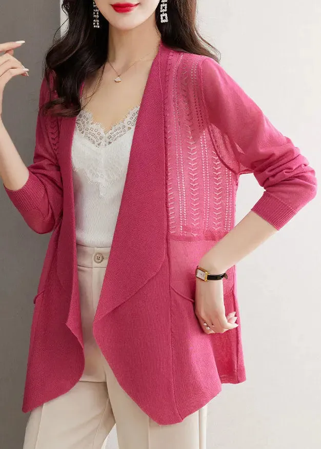 Brief Rose Notched Pockets Ice Size Knit Cardigans Summer LY8115