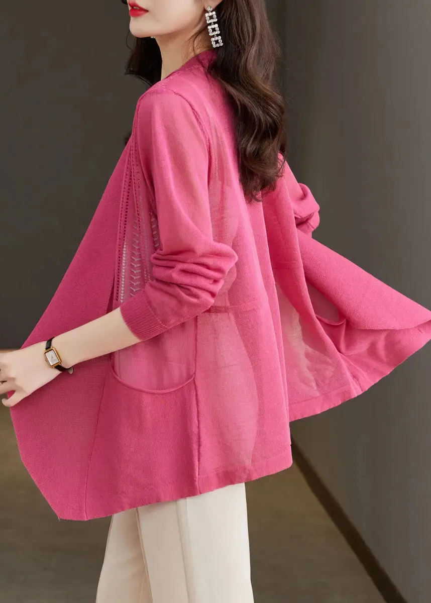 Brief Rose Notched Pockets Ice Size Knit Cardigans Summer LY8115