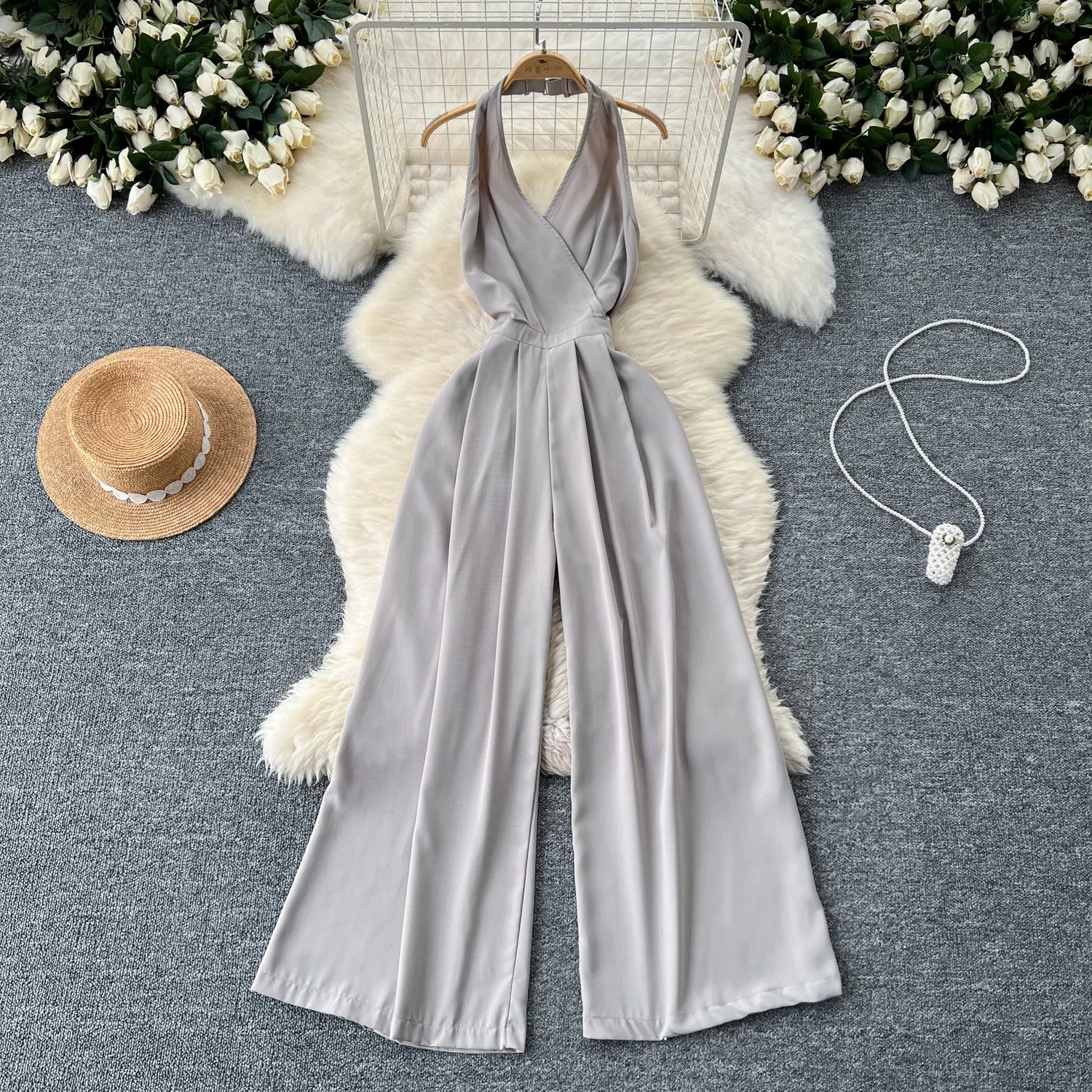 Chic Backless V-neck Halter Jumpsuits