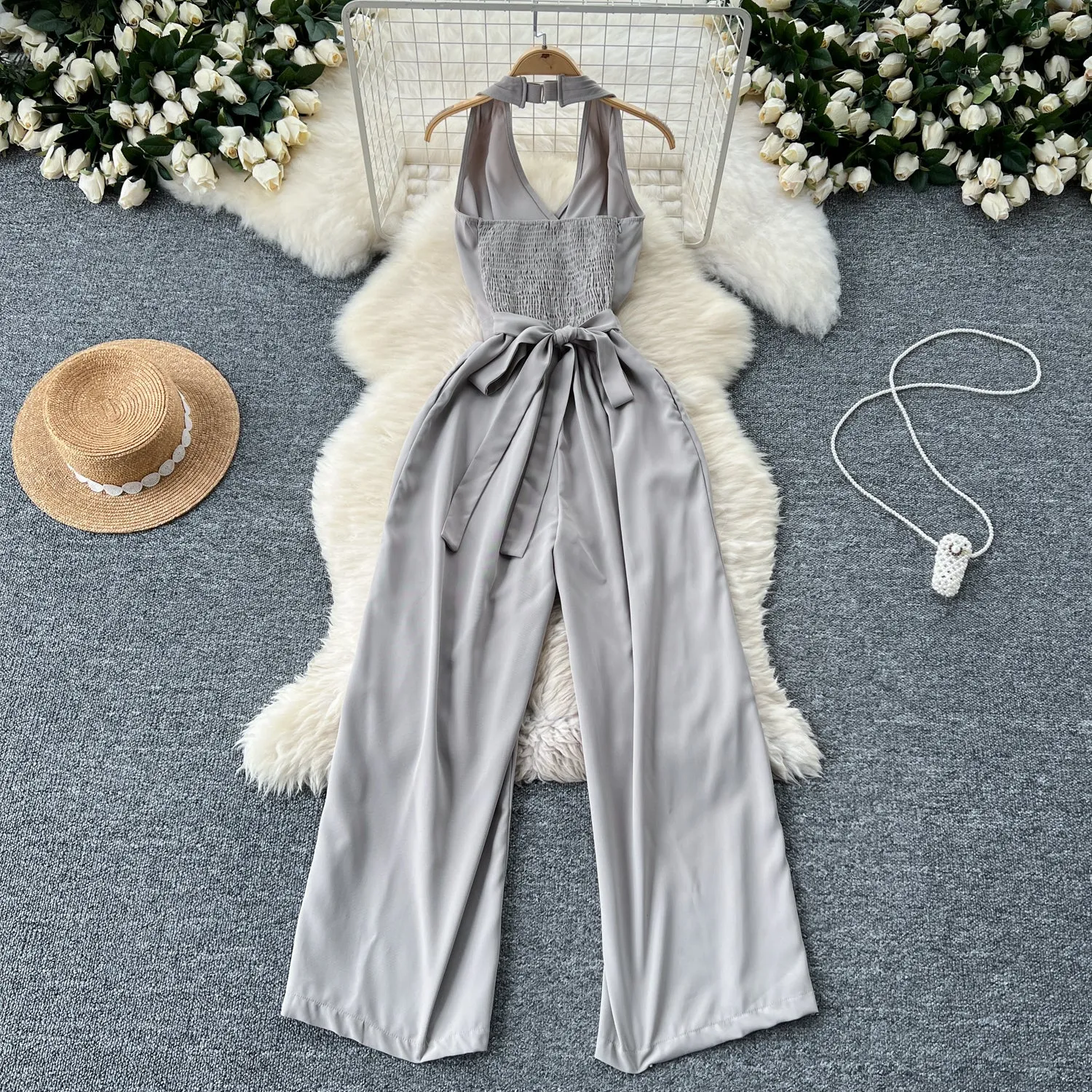 Chic Backless V-neck Halter Jumpsuits