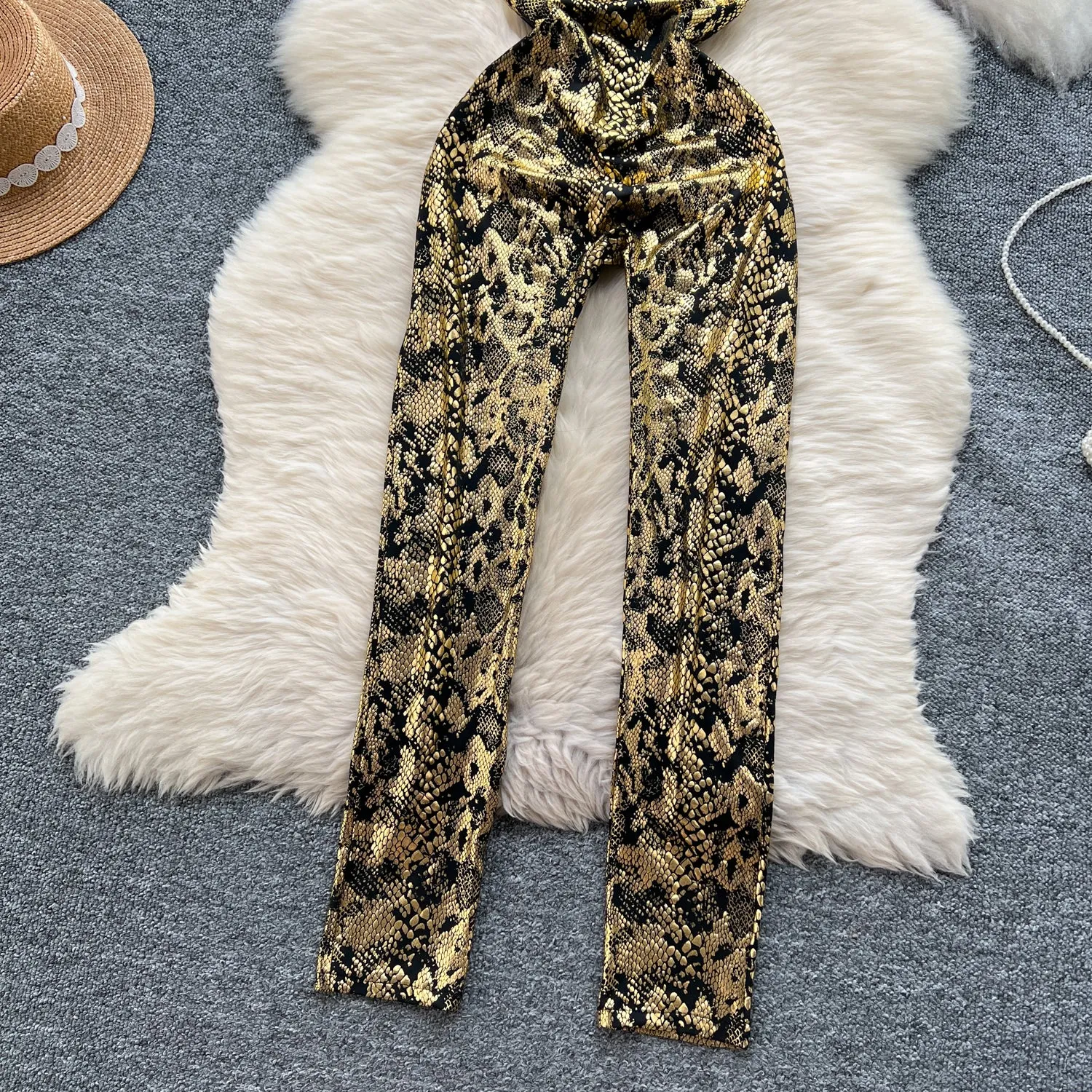 Chic Gold Stamped Slip Jumpsuits
