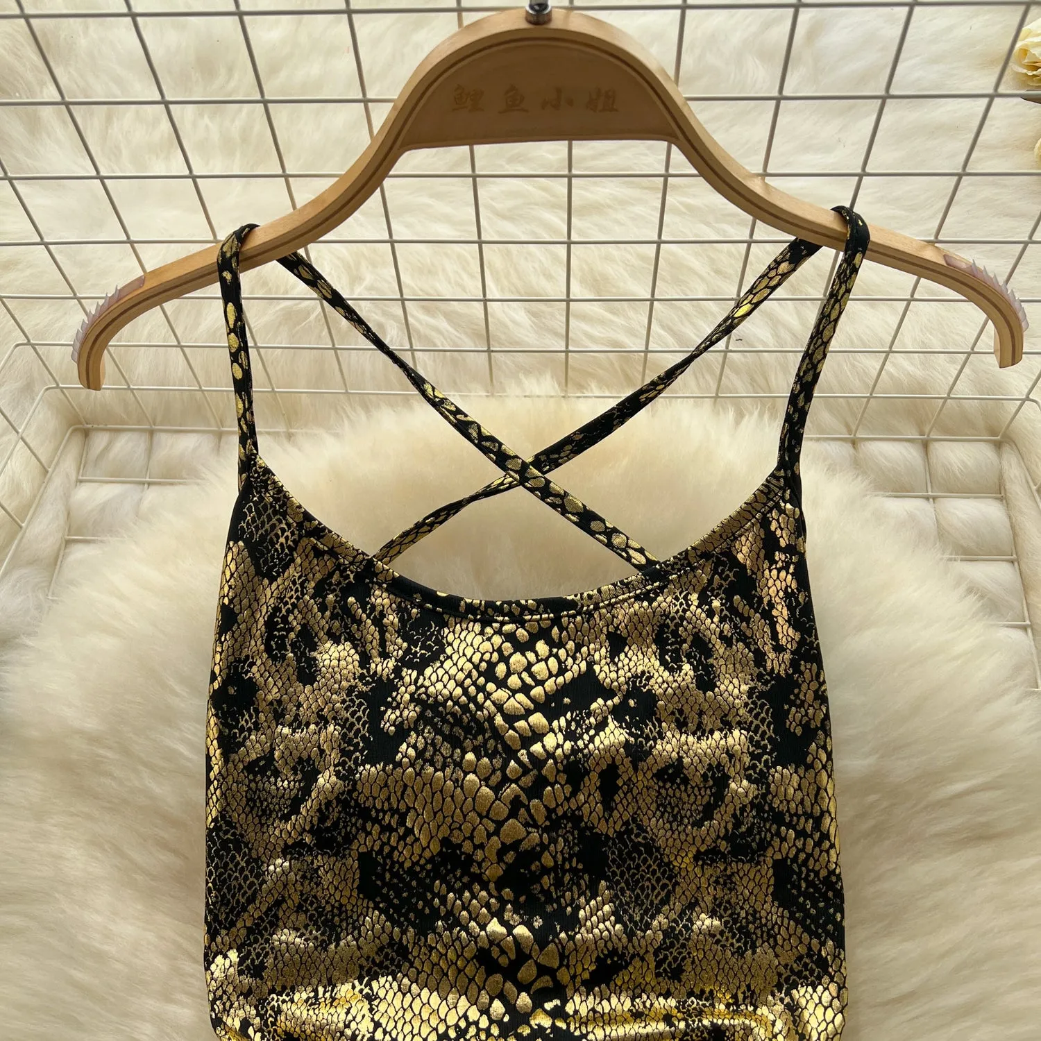 Chic Gold Stamped Slip Jumpsuits