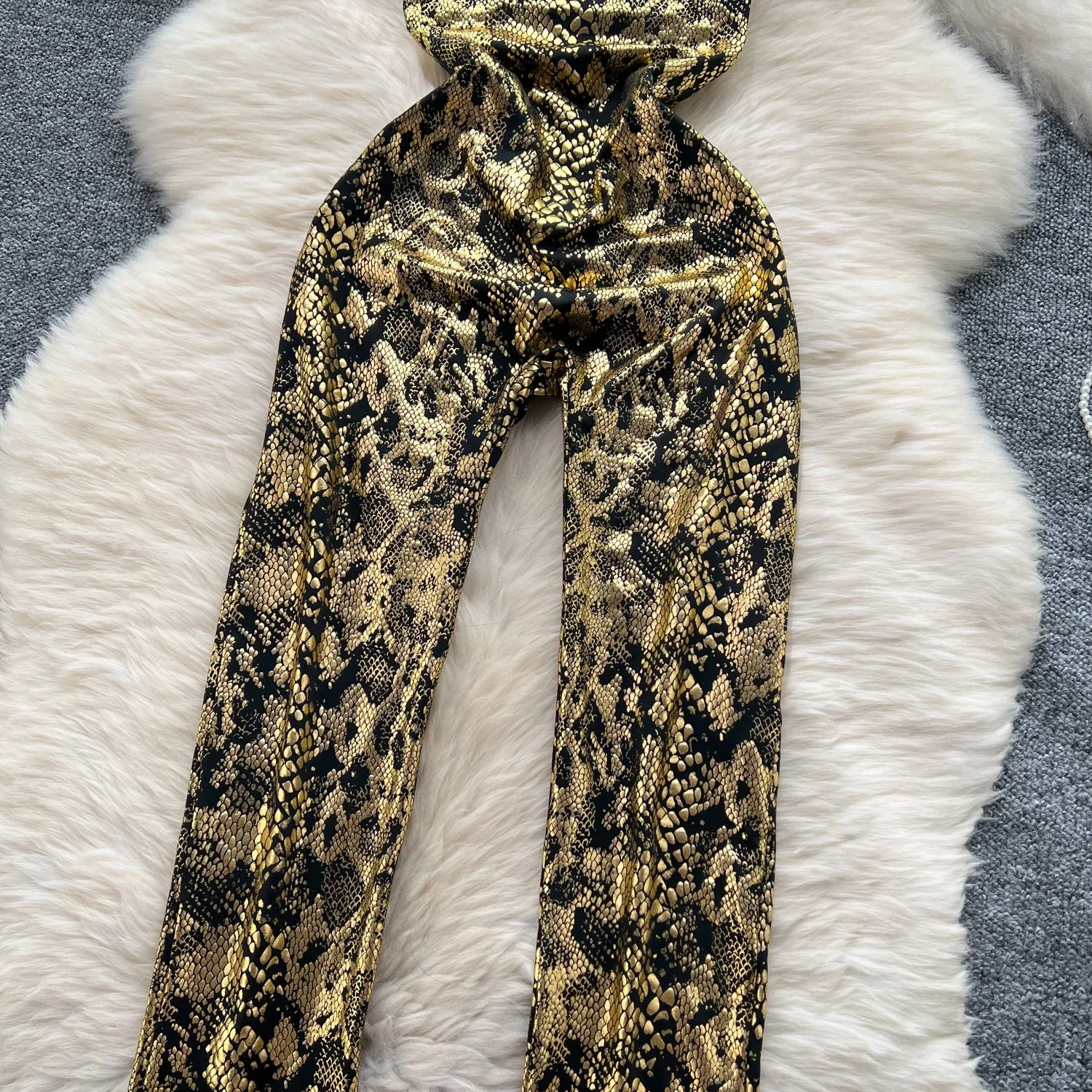 Chic Gold Stamped Slip Jumpsuits
