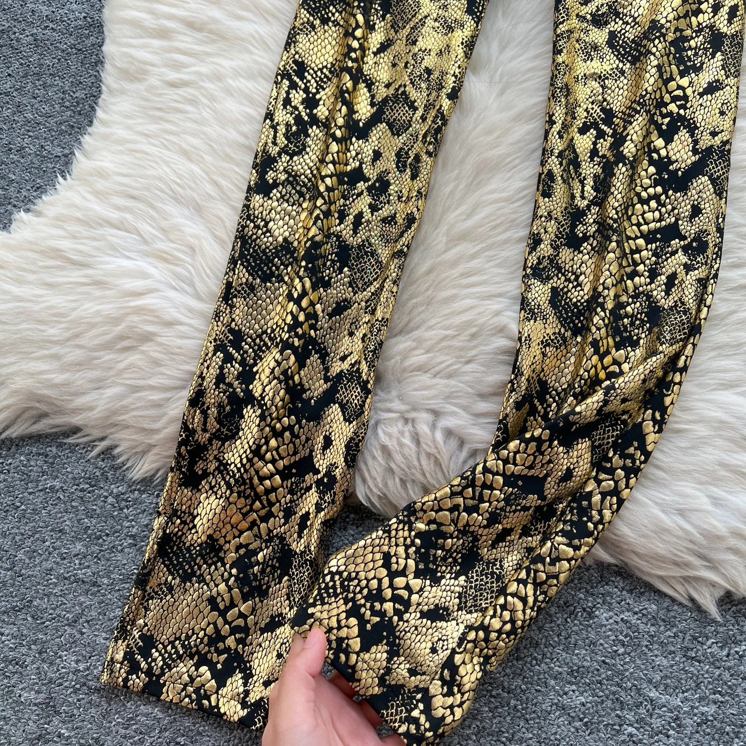 Chic Gold Stamped Slip Jumpsuits
