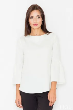 Chic Zip-Up Blouse with Elegant Three-Quarter Sleeves