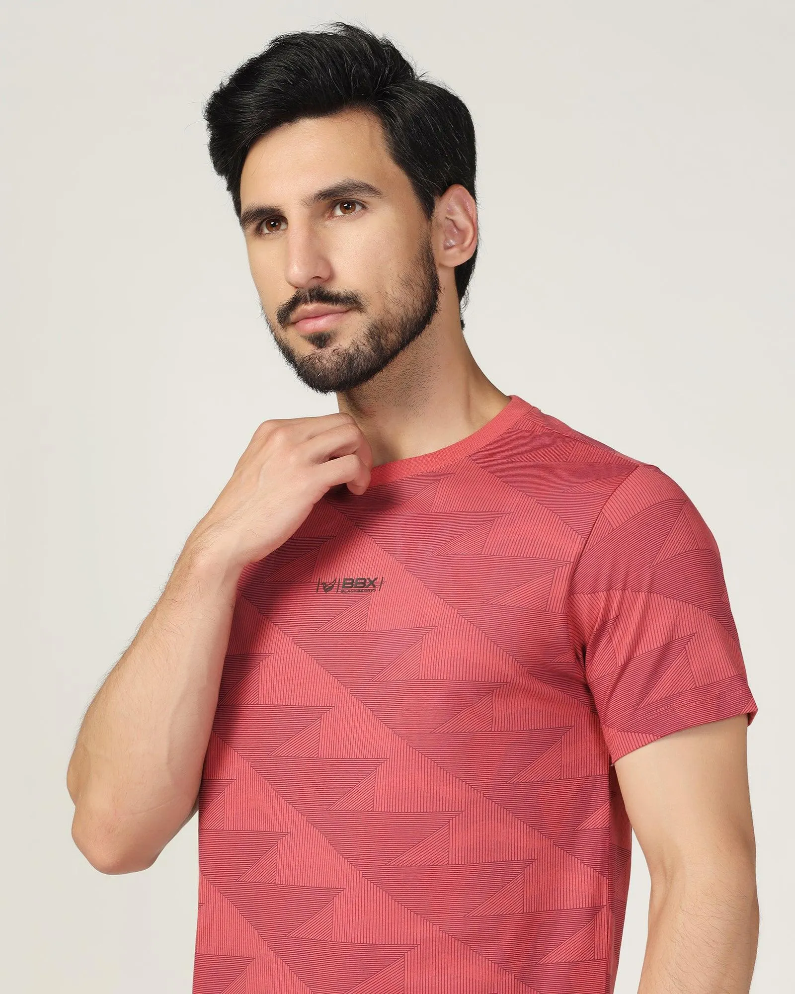 Crew Neck Mineral Rose Printed T-Shirt - Falcon
