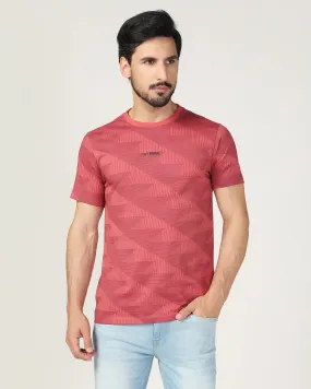 Crew Neck Mineral Rose Printed T-Shirt - Falcon