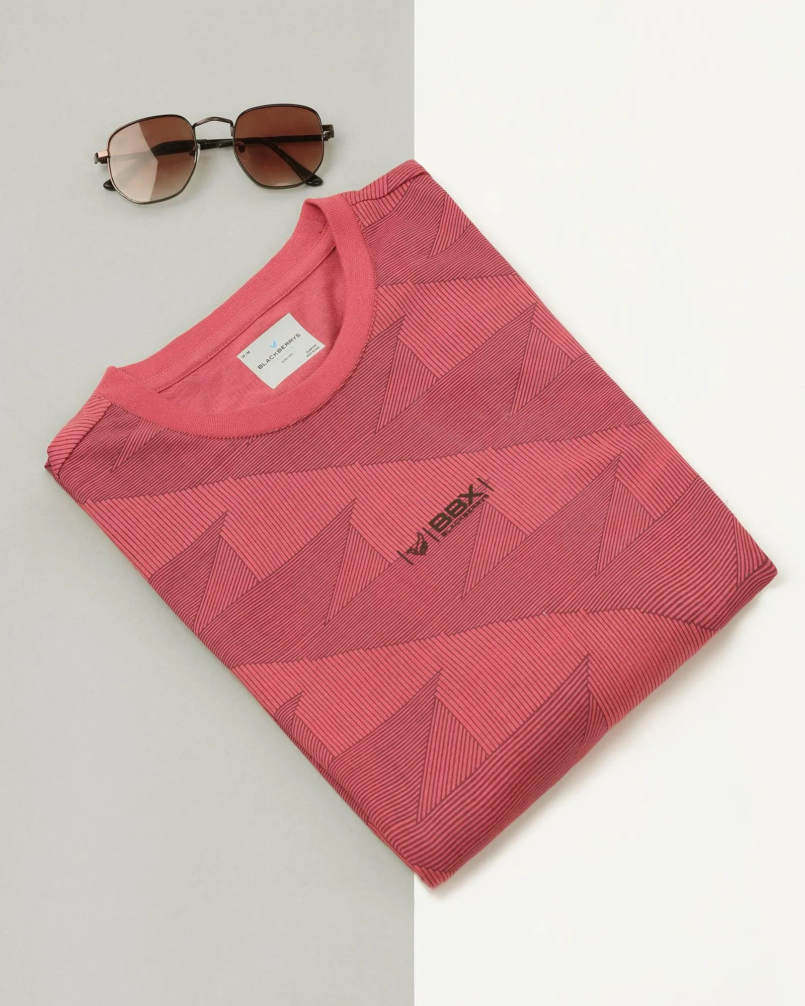 Crew Neck Mineral Rose Printed T-Shirt - Falcon