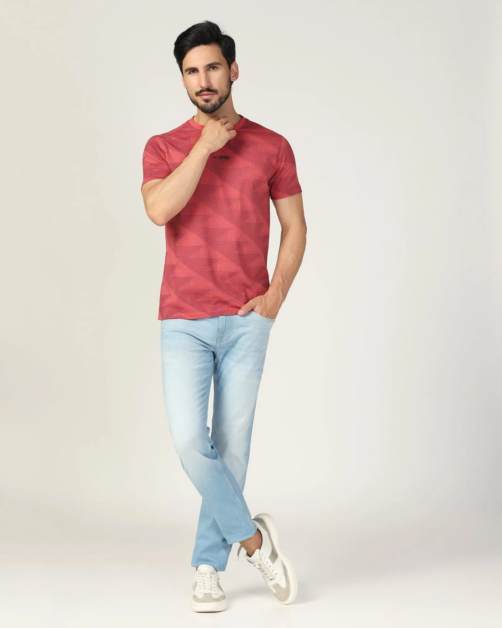 Crew Neck Mineral Rose Printed T-Shirt - Falcon