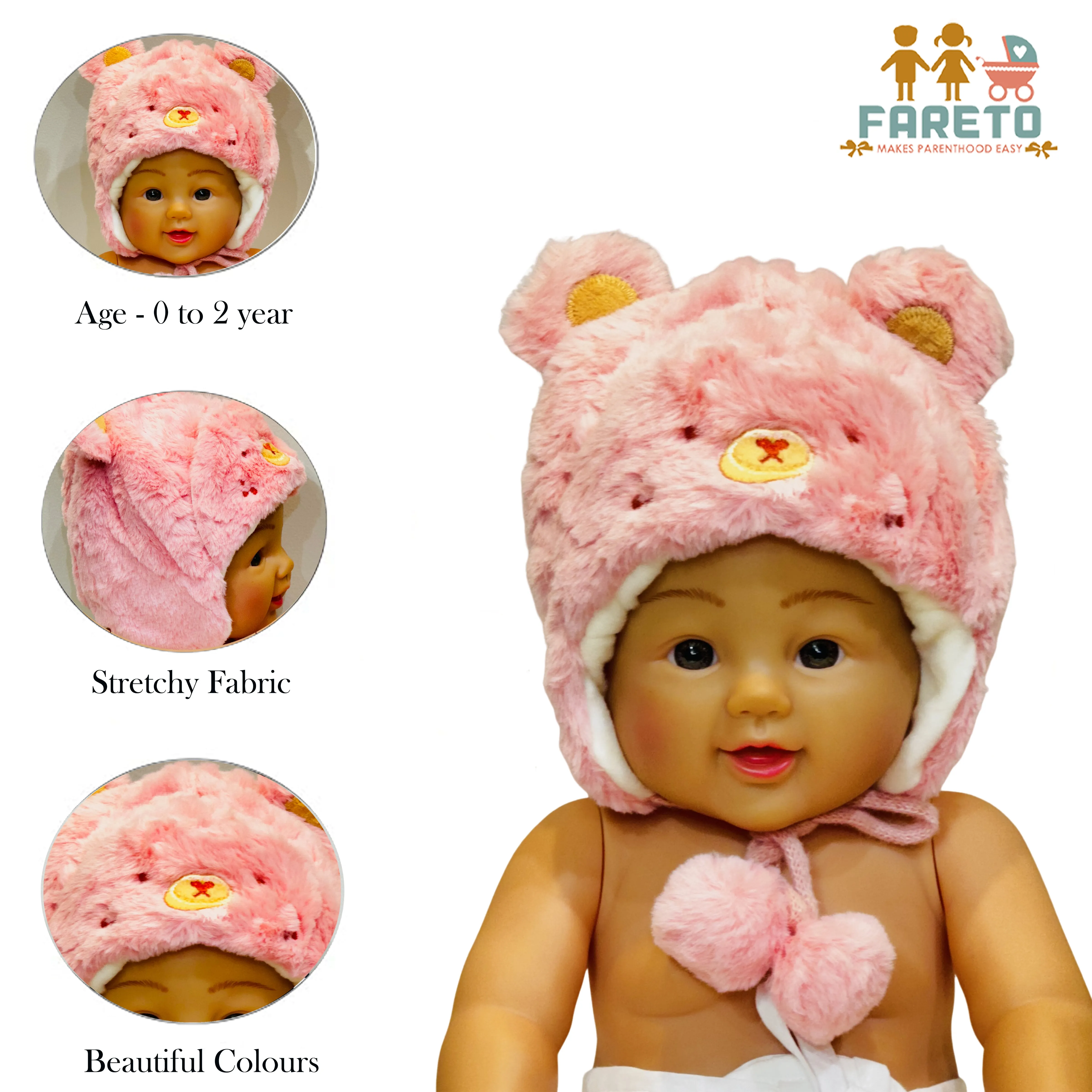 Fareto New Born Baby Super Warm Winter Wollen Cap (Pack of 1)(0-18 Months )Color: As Per The Availability