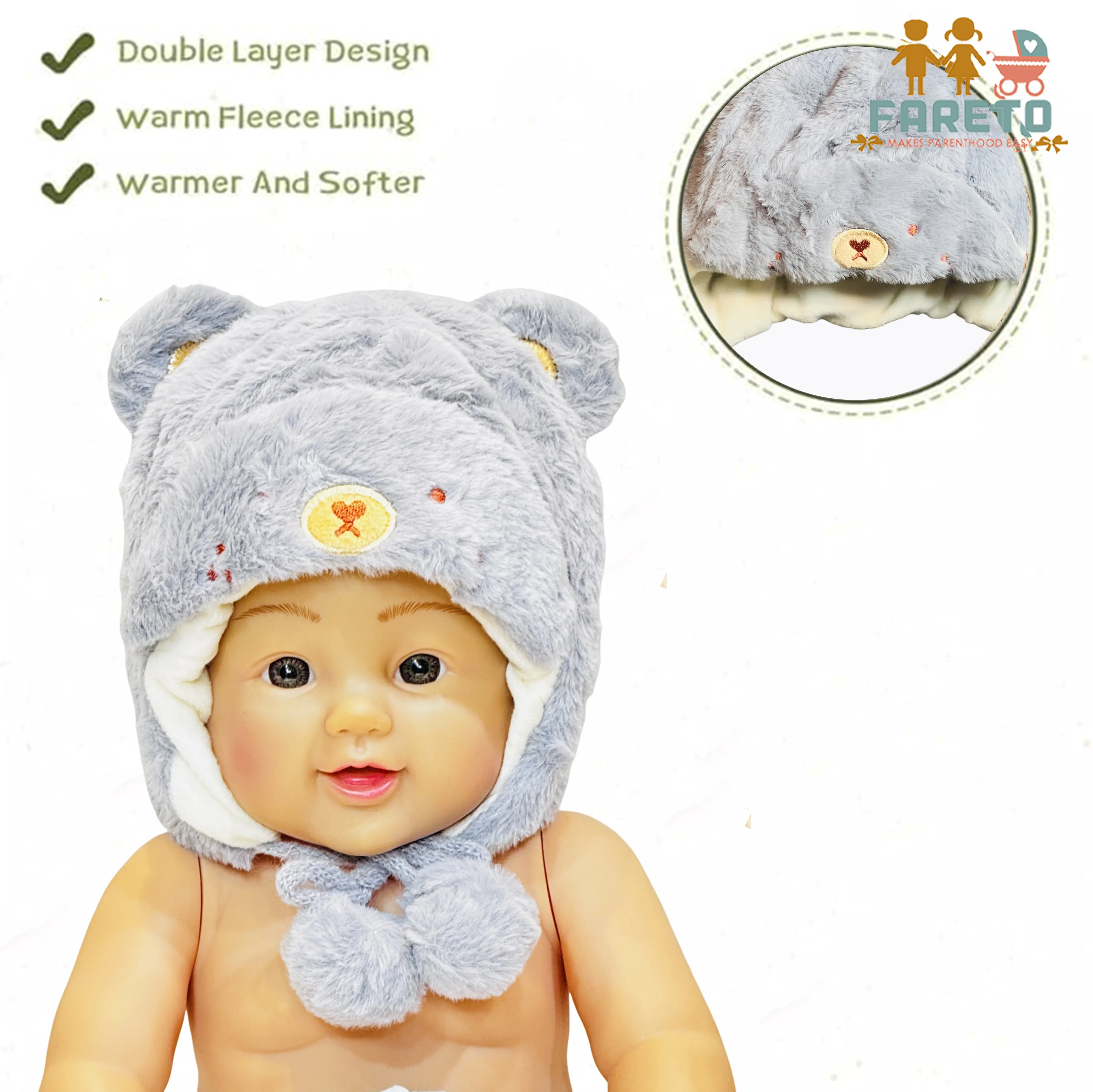 Fareto New Born Baby Super Warm Winter Wollen Cap (Pack of 1)(0-18 Months )Color: As Per The Availability
