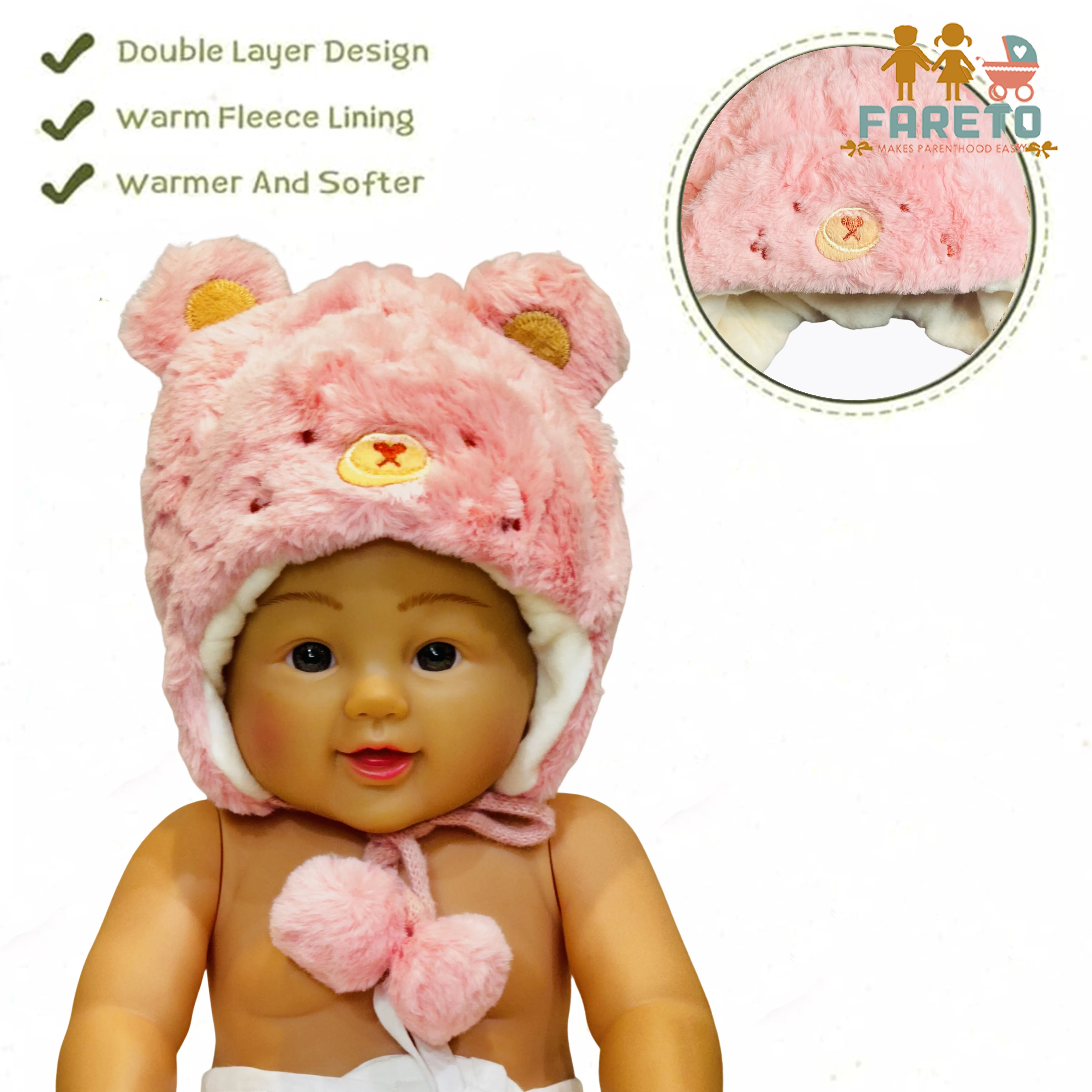 Fareto New Born Baby Super Warm Winter Wollen Cap (Pack of 1)(0-18 Months )Color: As Per The Availability