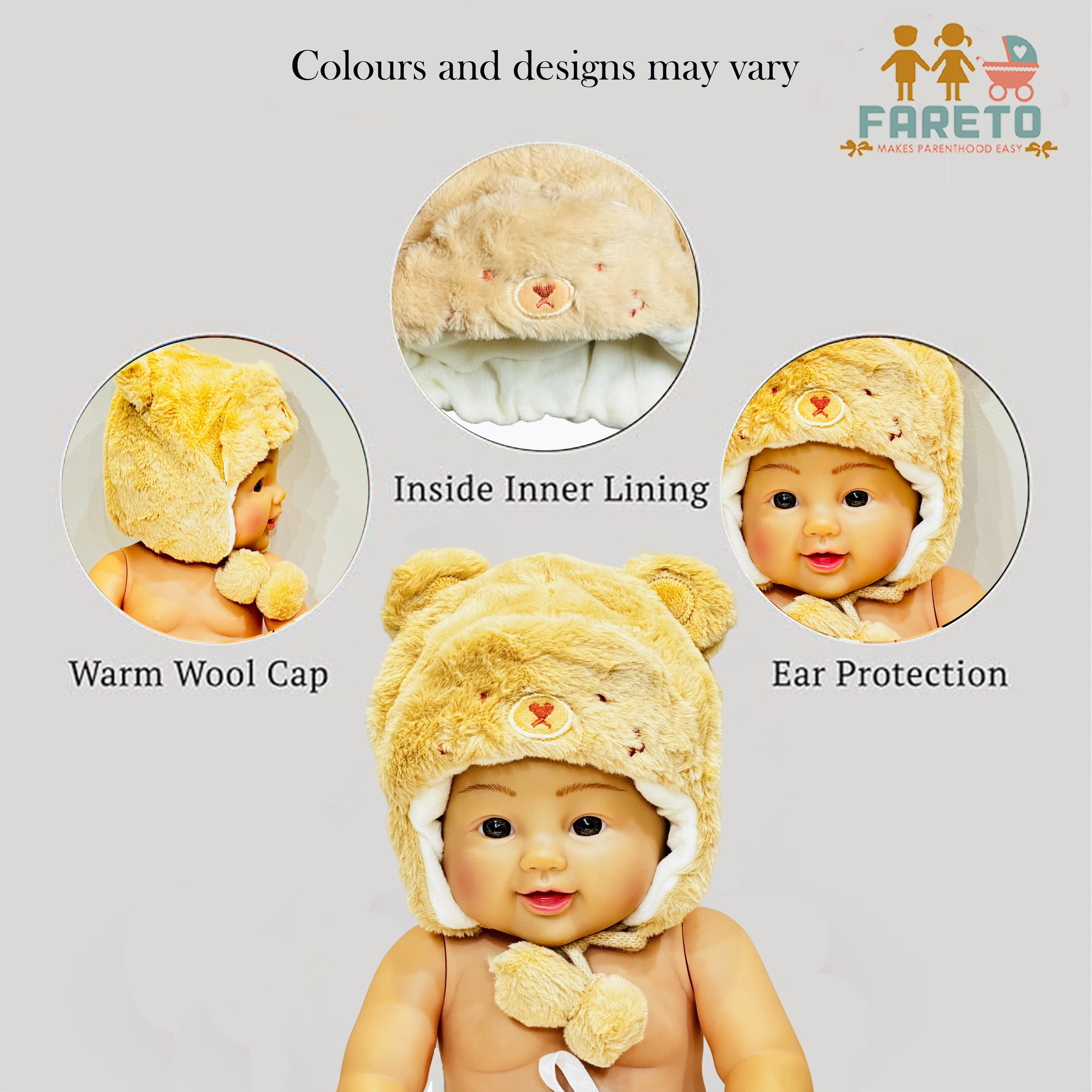 Fareto New Born Baby Super Warm Winter Wollen Cap (Pack of 1)(0-18 Months )Color: As Per The Availability