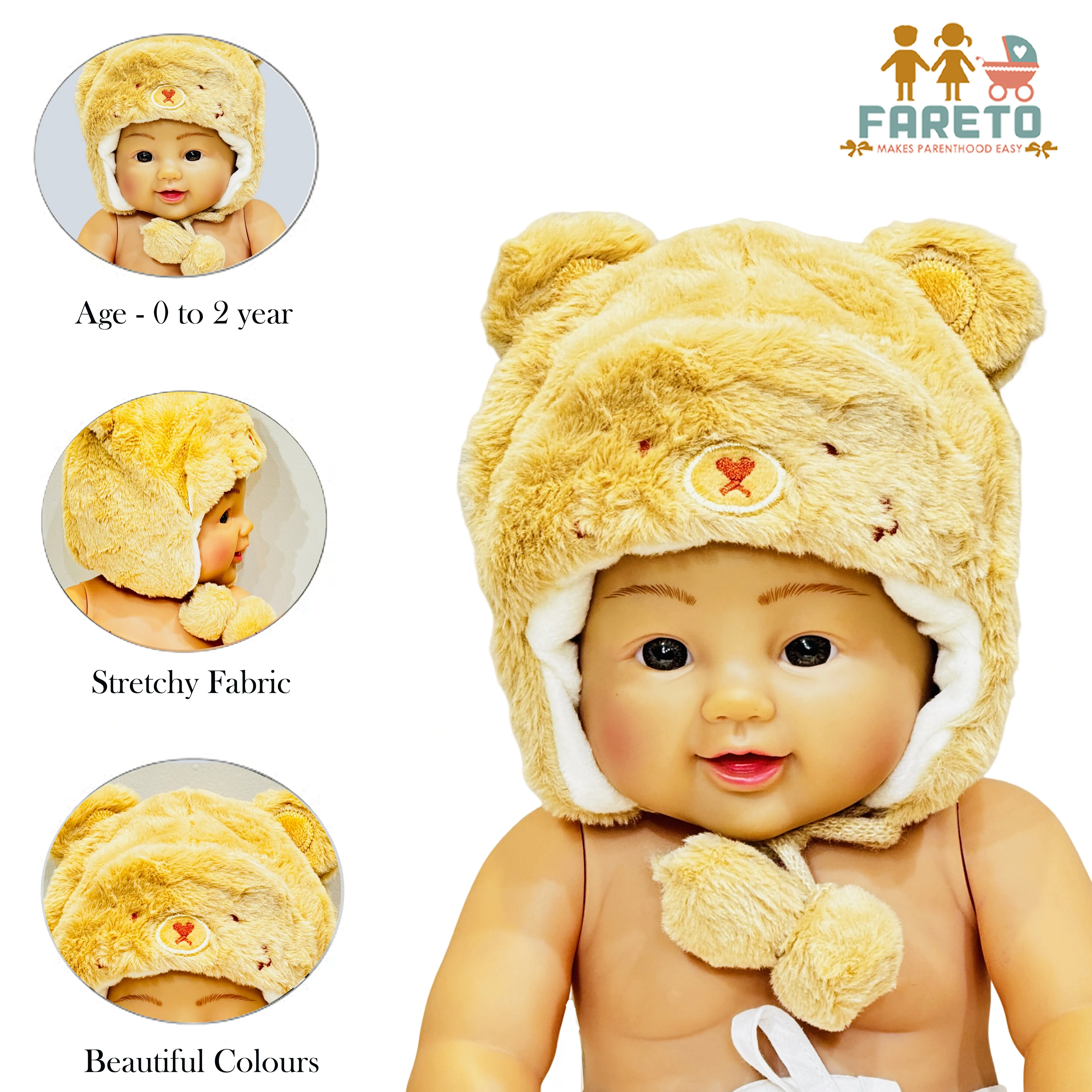 Fareto New Born Baby Super Warm Winter Wollen Cap (Pack of 1)(0-18 Months )Color: As Per The Availability