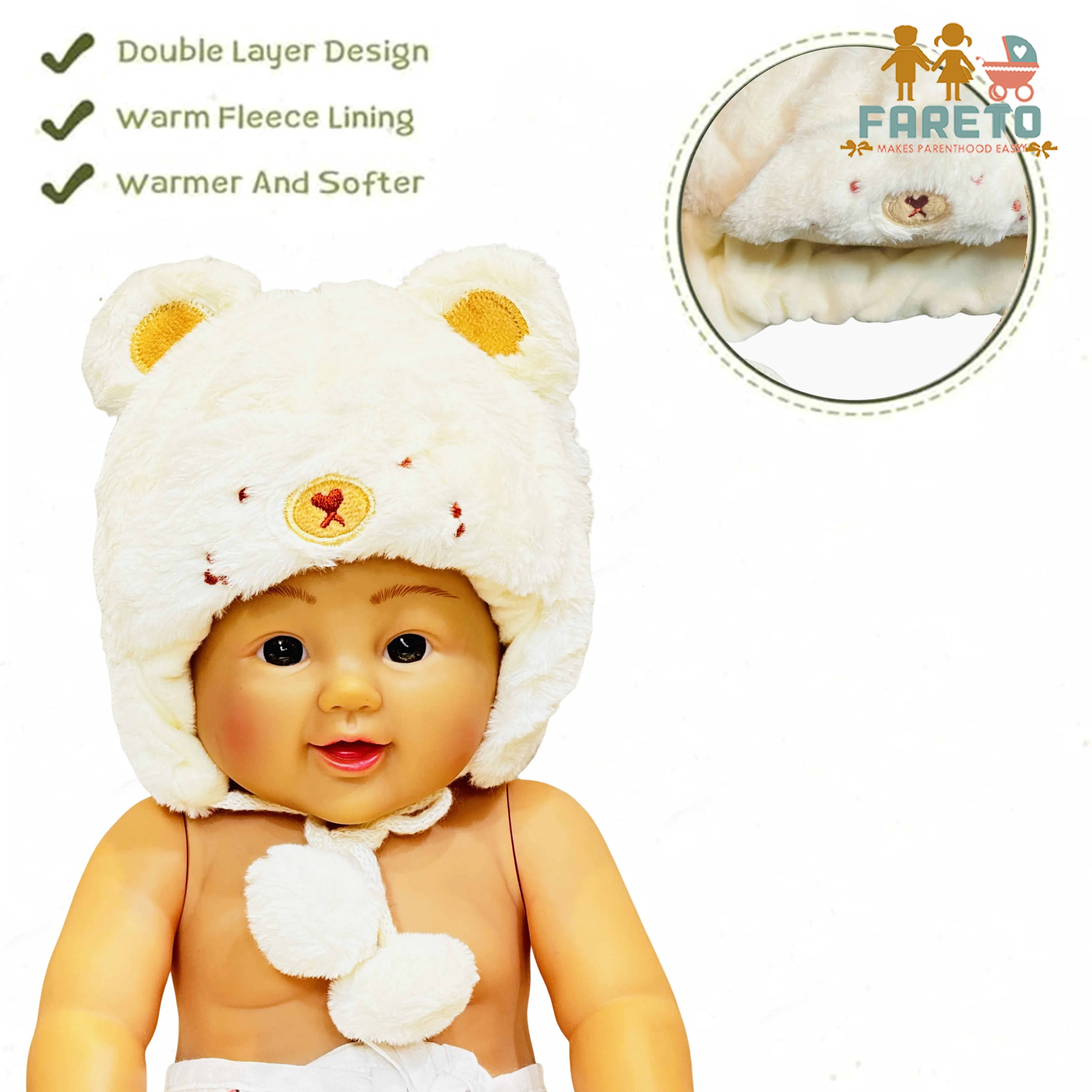 Fareto New Born Baby Super Warm Winter Wollen Cap (Pack of 1)(0-18 Months )Color: As Per The Availability
