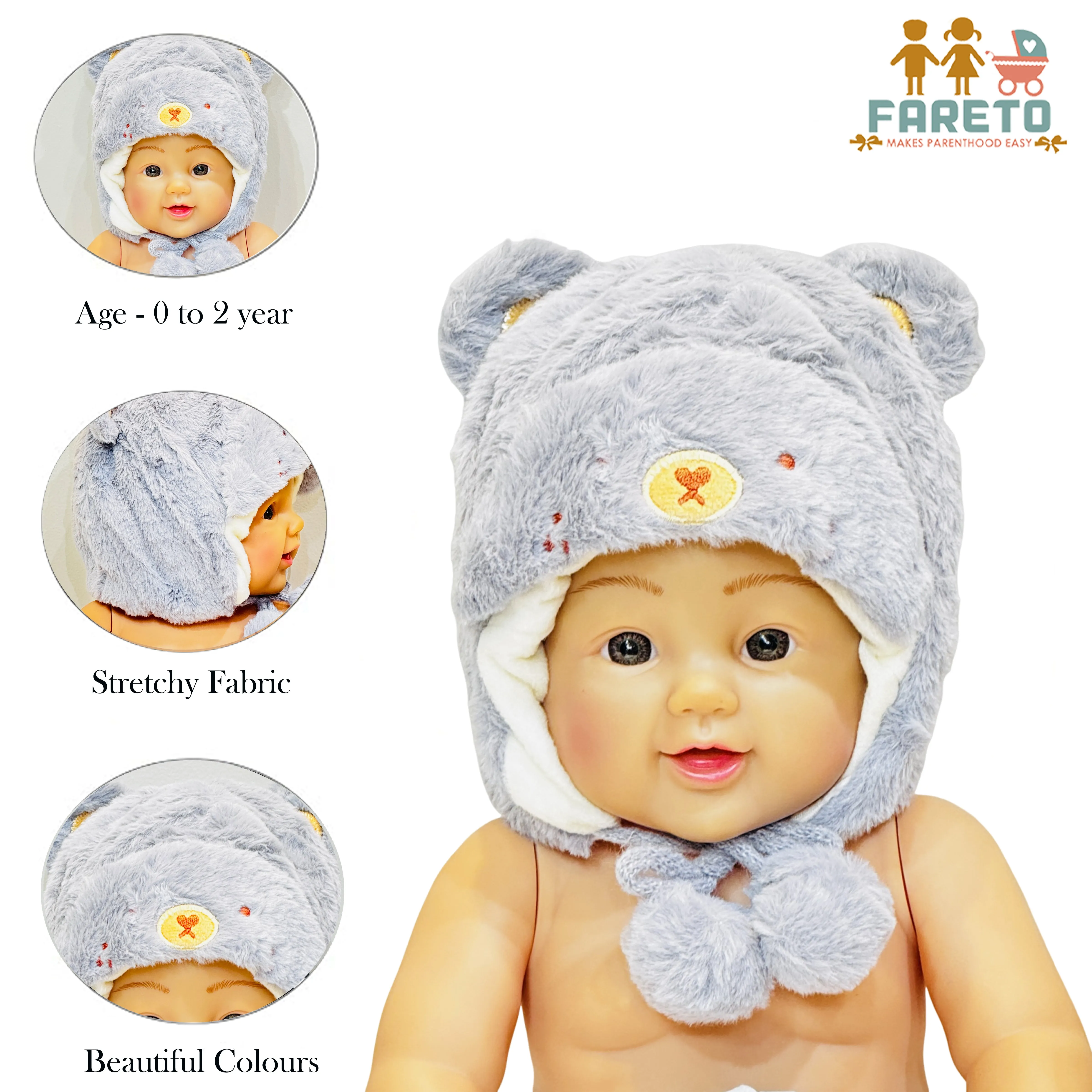 Fareto New Born Baby Super Warm Winter Wollen Cap (Pack of 1)(0-18 Months )Color: As Per The Availability