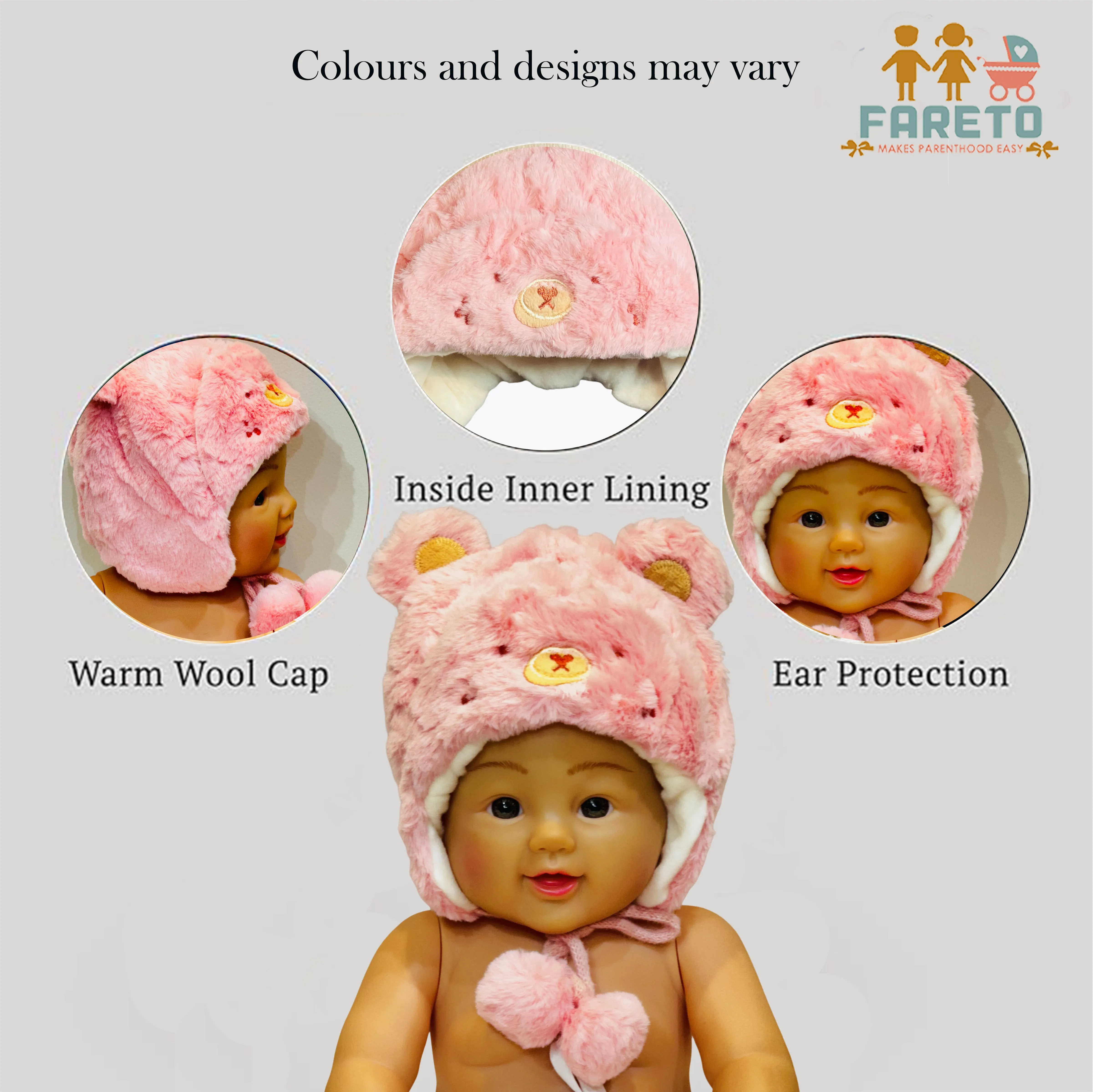 Fareto New Born Baby Super Warm Winter Wollen Cap (Pack of 1)(0-18 Months )Color: As Per The Availability