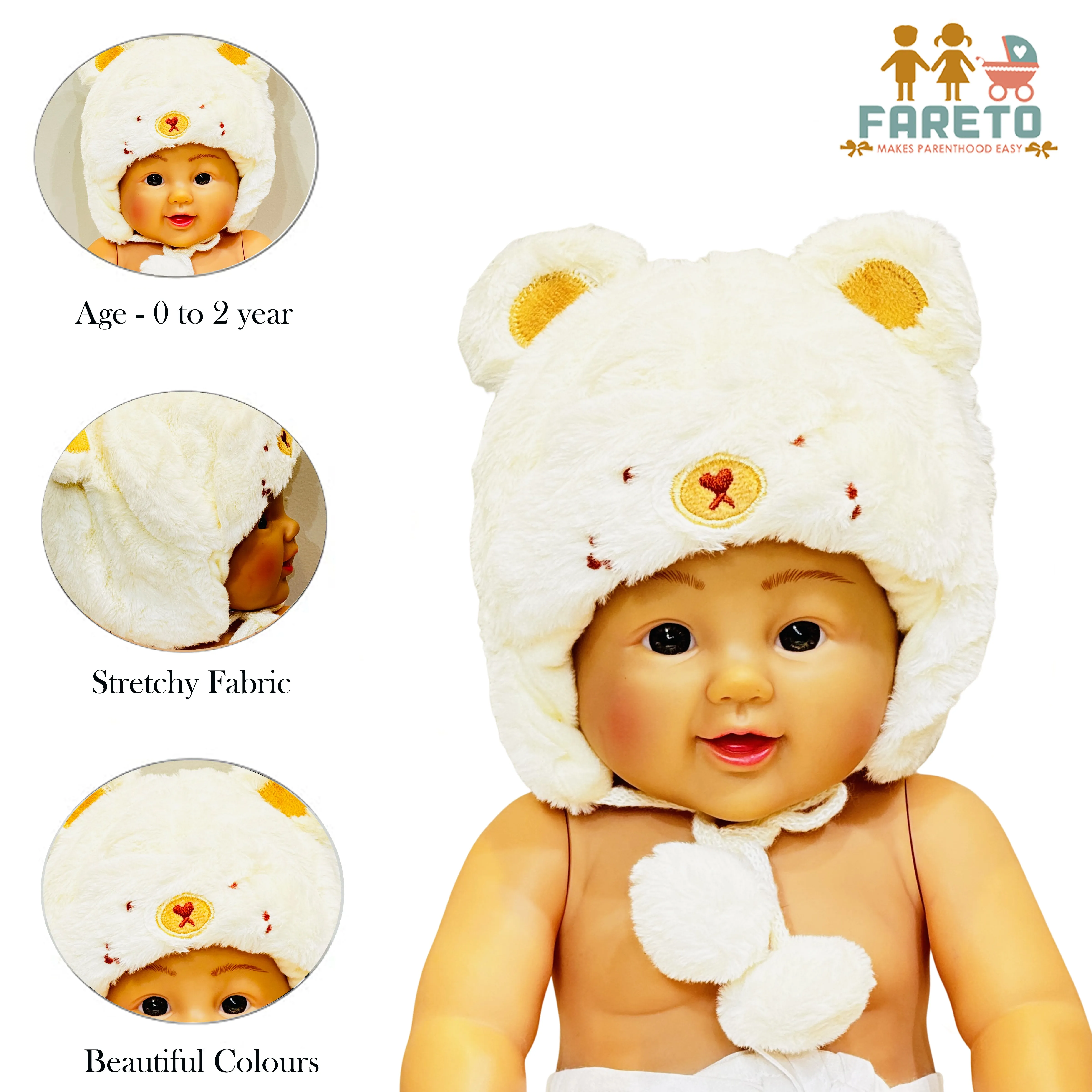 Fareto New Born Baby Super Warm Winter Wollen Cap (Pack of 1)(0-18 Months )Color: As Per The Availability