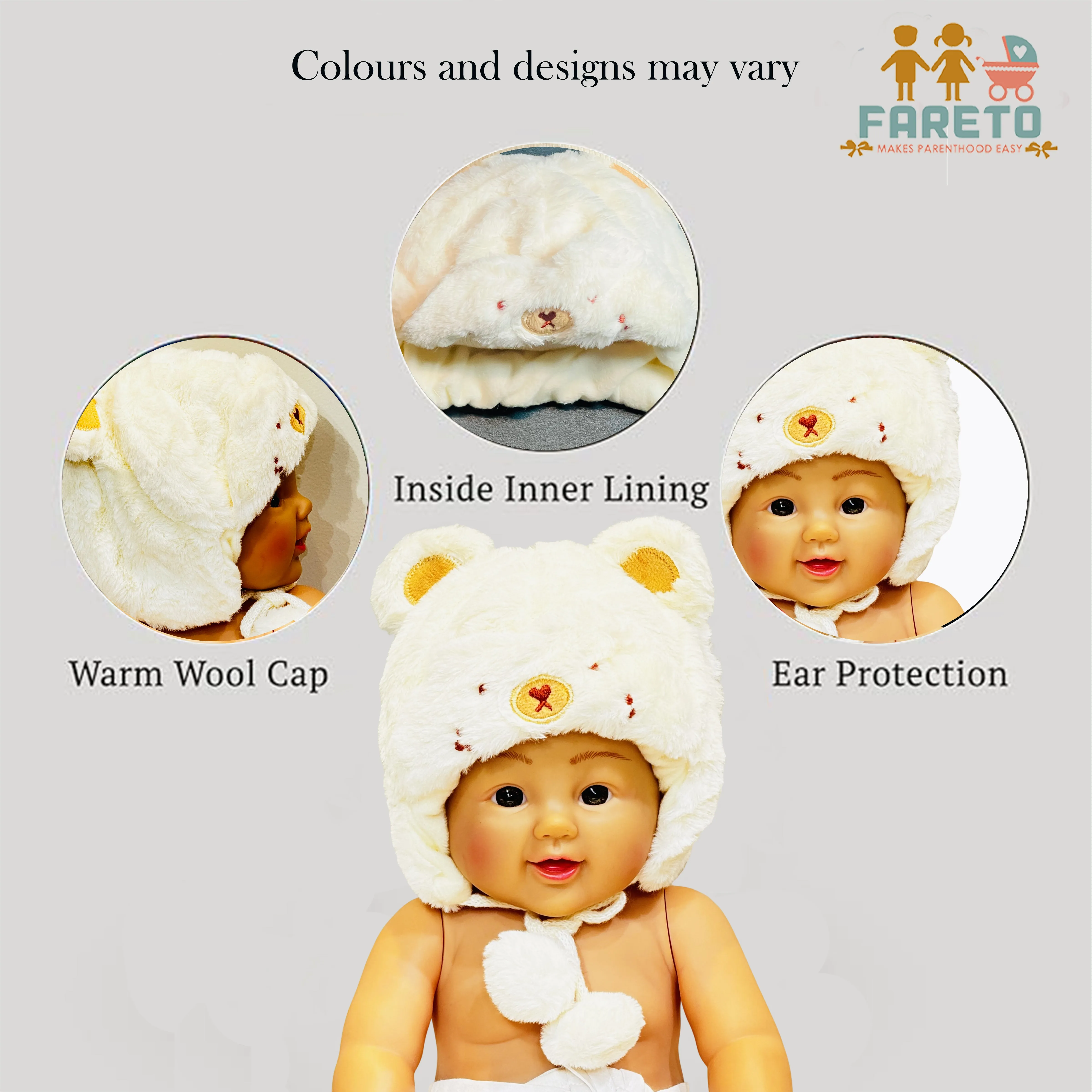 Fareto New Born Baby Super Warm Winter Wollen Cap (Pack of 1)(0-18 Months )Color: As Per The Availability