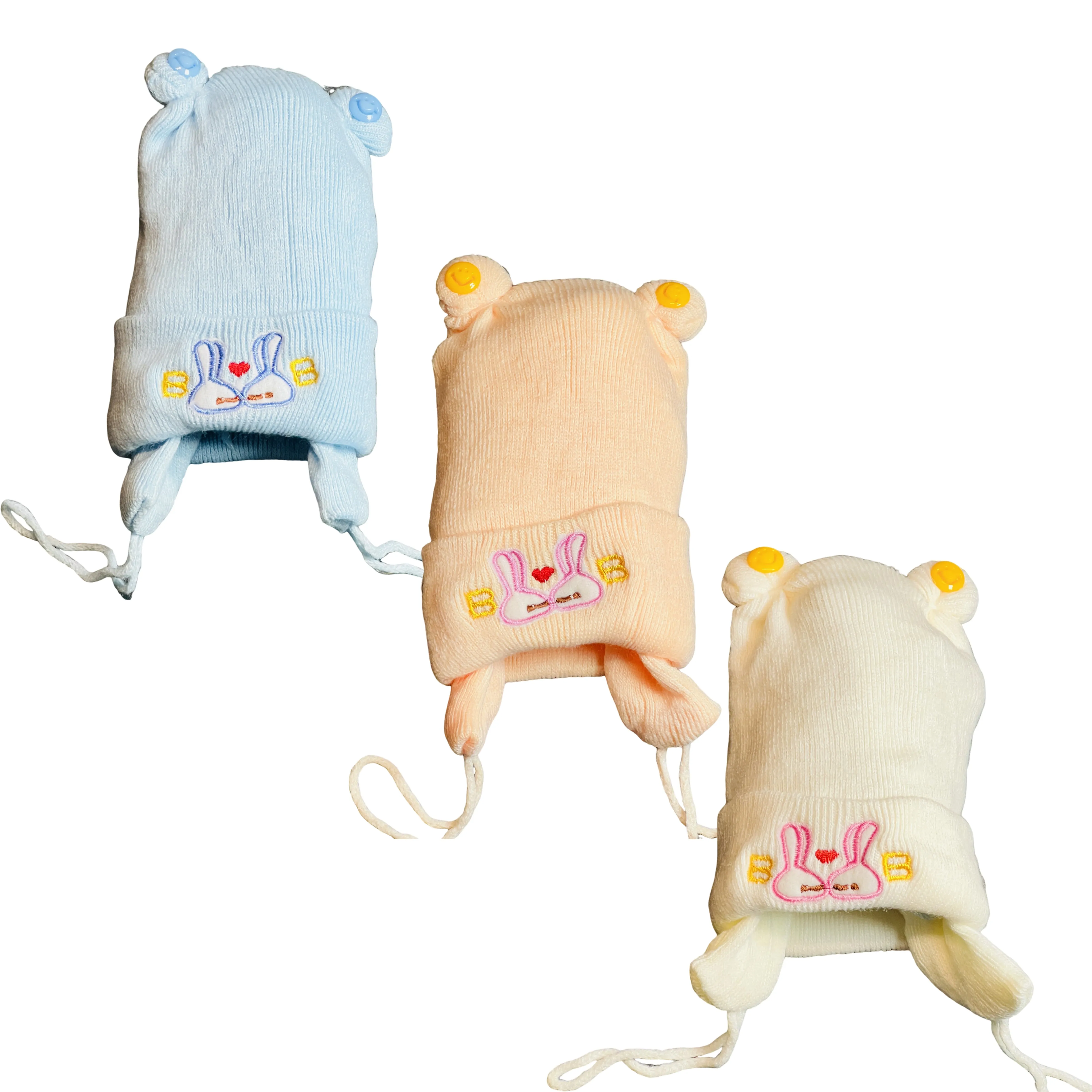 Fareto New Born Baby Super Warm Winter Wollen Cap (Pack of 3)(0-4 months) Colours and designs may vary.