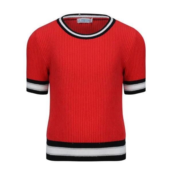 GIRLS RED KNITTED CASUAL SWEATER
