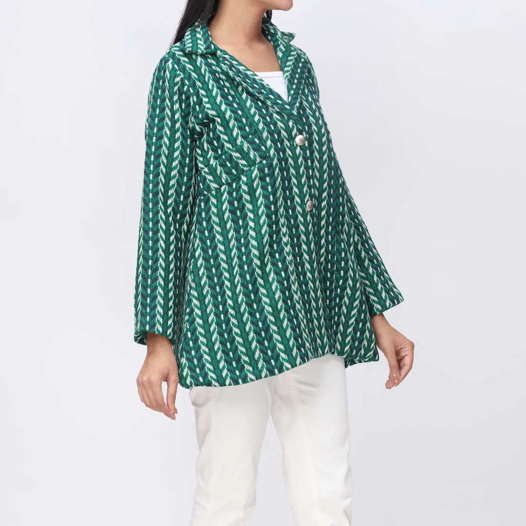 Green Woolen Button Coat  PW9118
