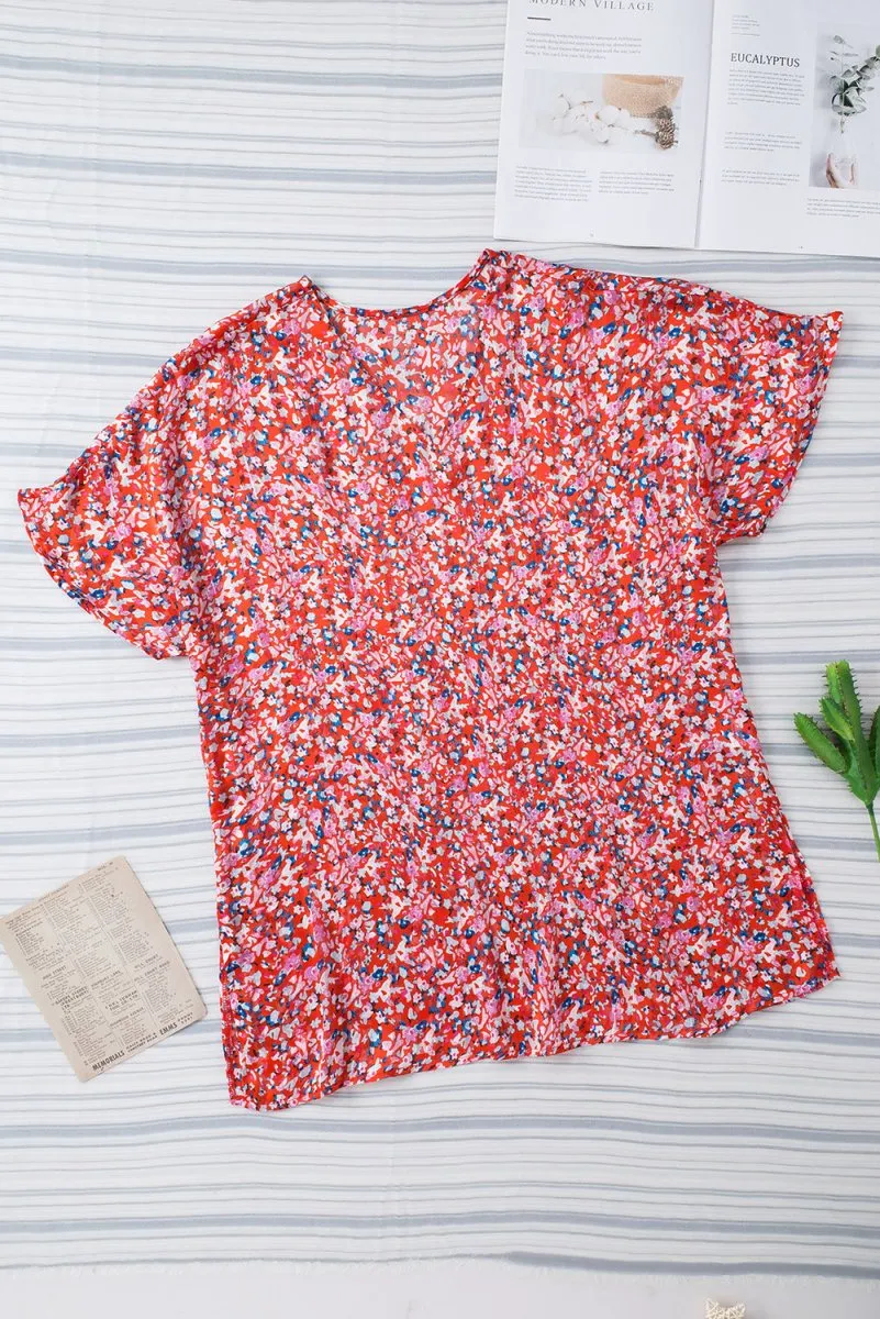 Harmonic Petals Floral V Neck Blouse