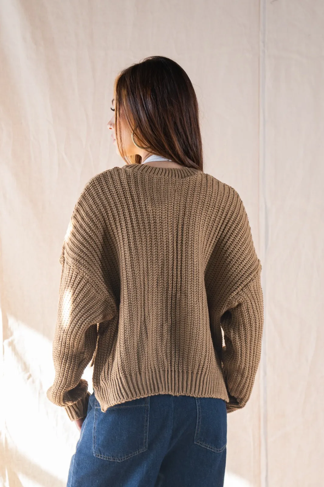 Knitted Cropped Sweater In Camel
