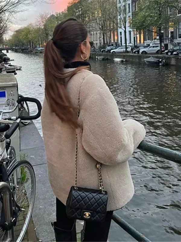 Lamb Wool Warm Coat - Single-breasted A-line Cotton