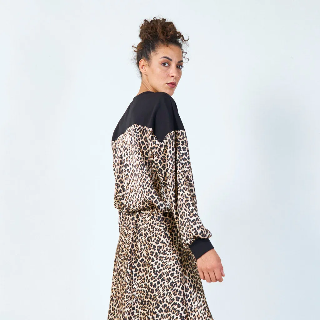 Leopard print contrast back blouse wholesale