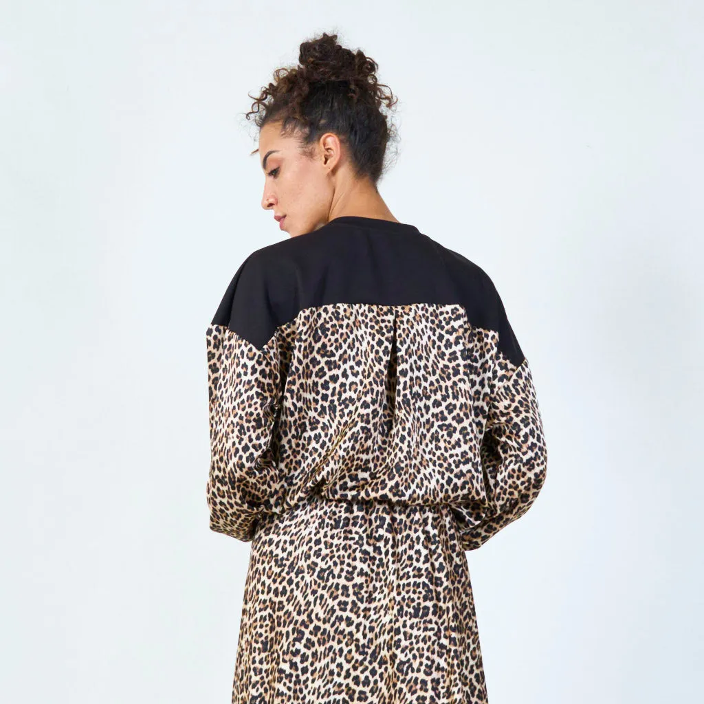 Leopard print contrast back blouse wholesale