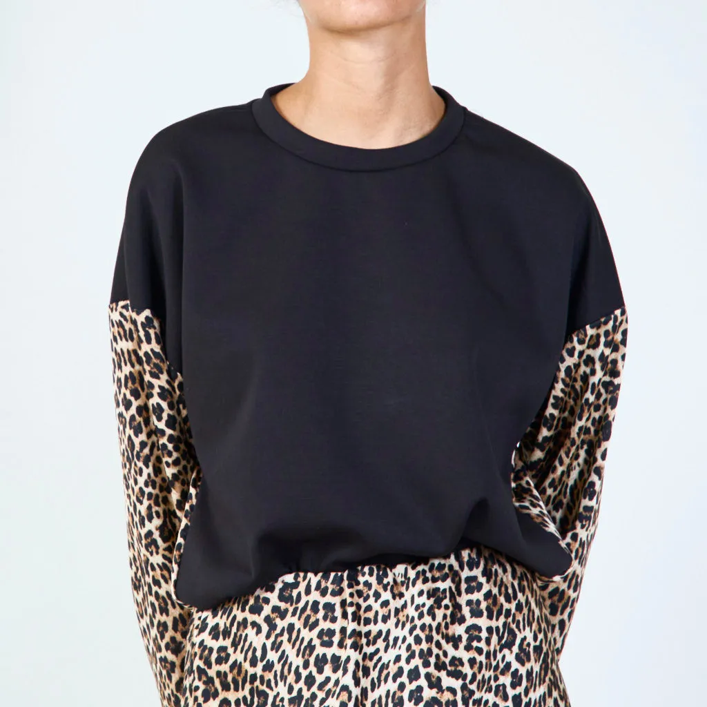 Leopard print contrast back blouse wholesale