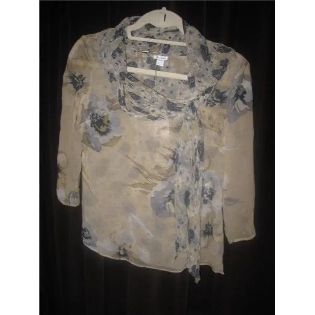 Max Mara Grey And Blue Floral Print Silk Vintage Blouse