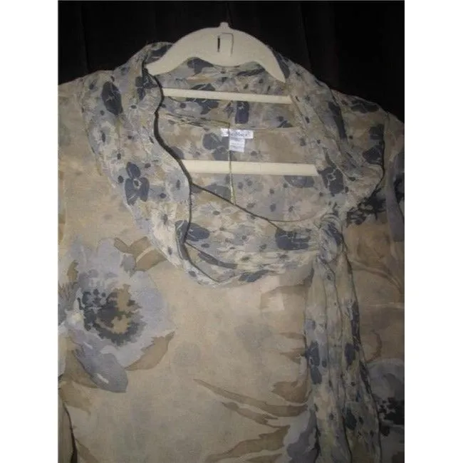 Max Mara Grey And Blue Floral Print Silk Vintage Blouse