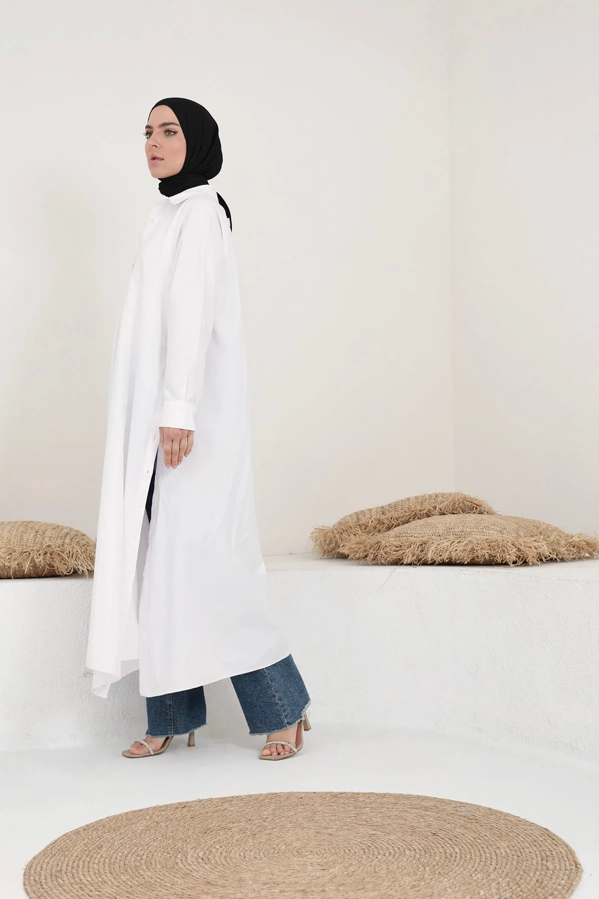 Maxi Shirt With Slits - White