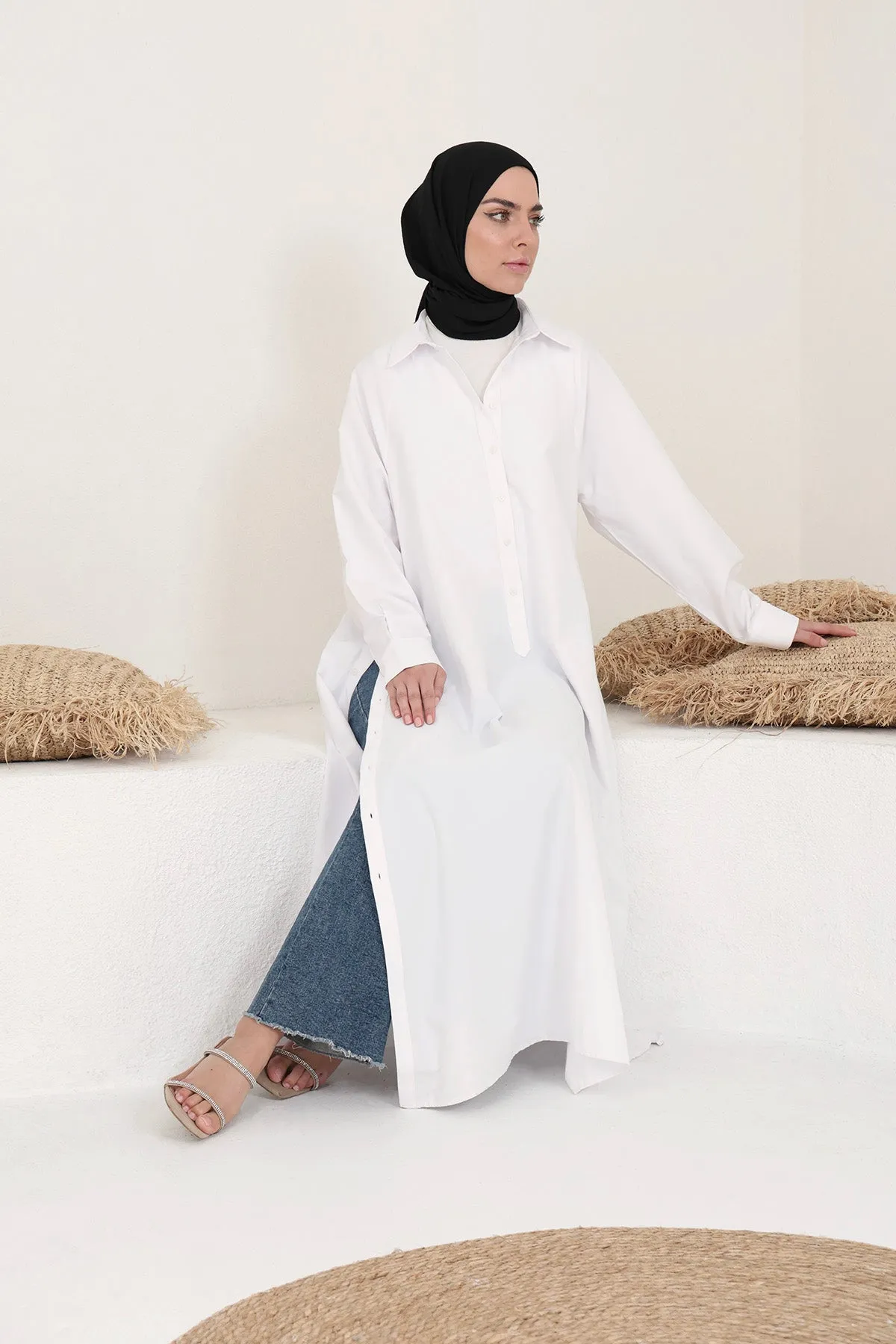 Maxi Shirt With Slits - White