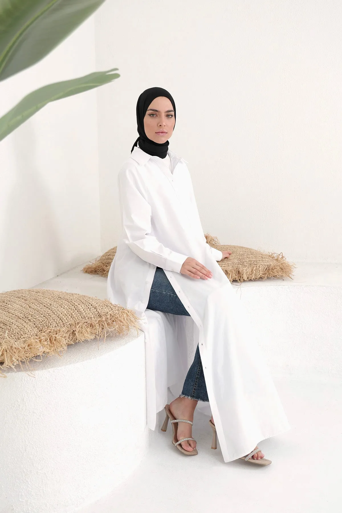 Maxi Shirt With Slits - White