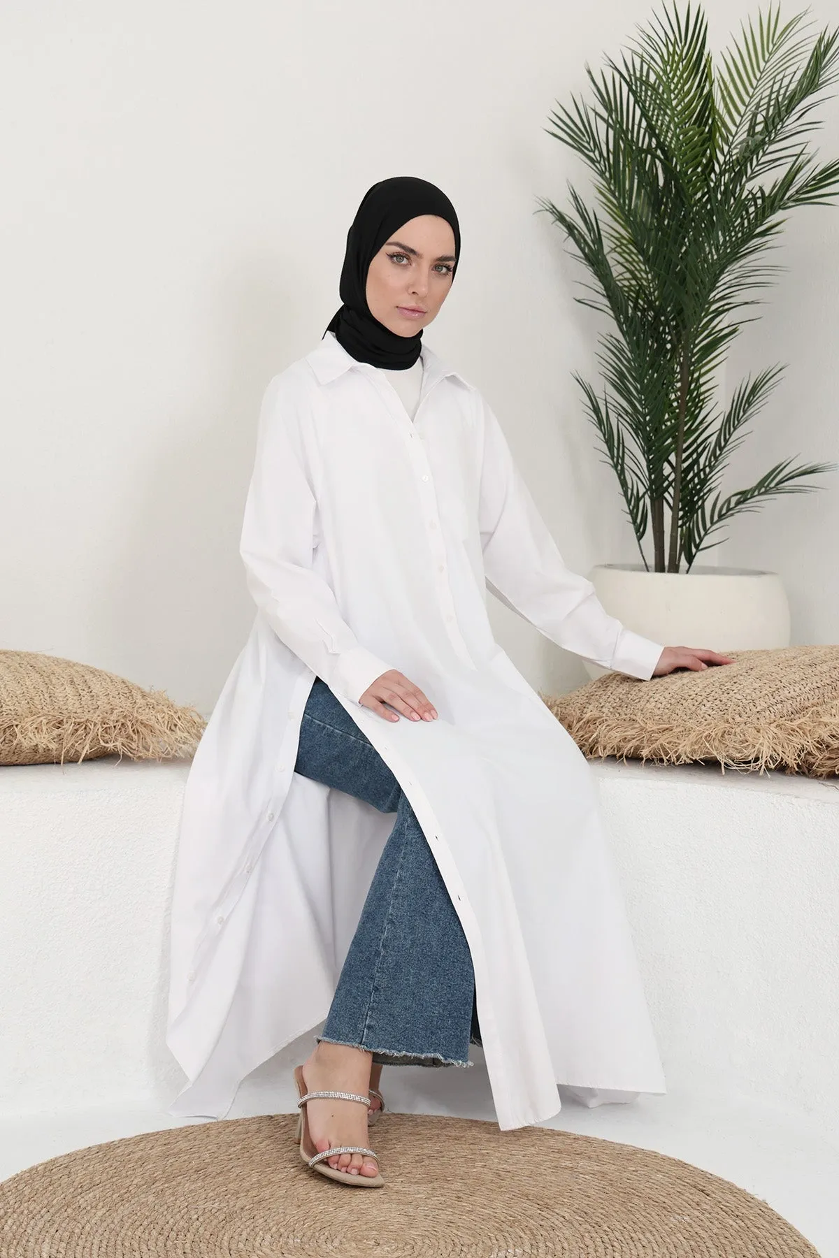 Maxi Shirt With Slits - White