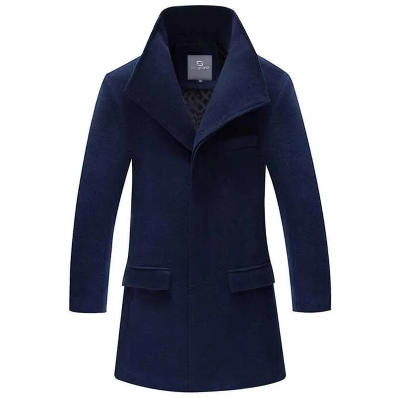 Men's Long Warm Single Breasted Winter Overcoat