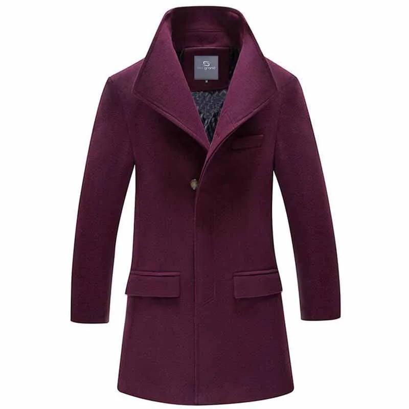 Men's Long Warm Single Breasted Winter Overcoat