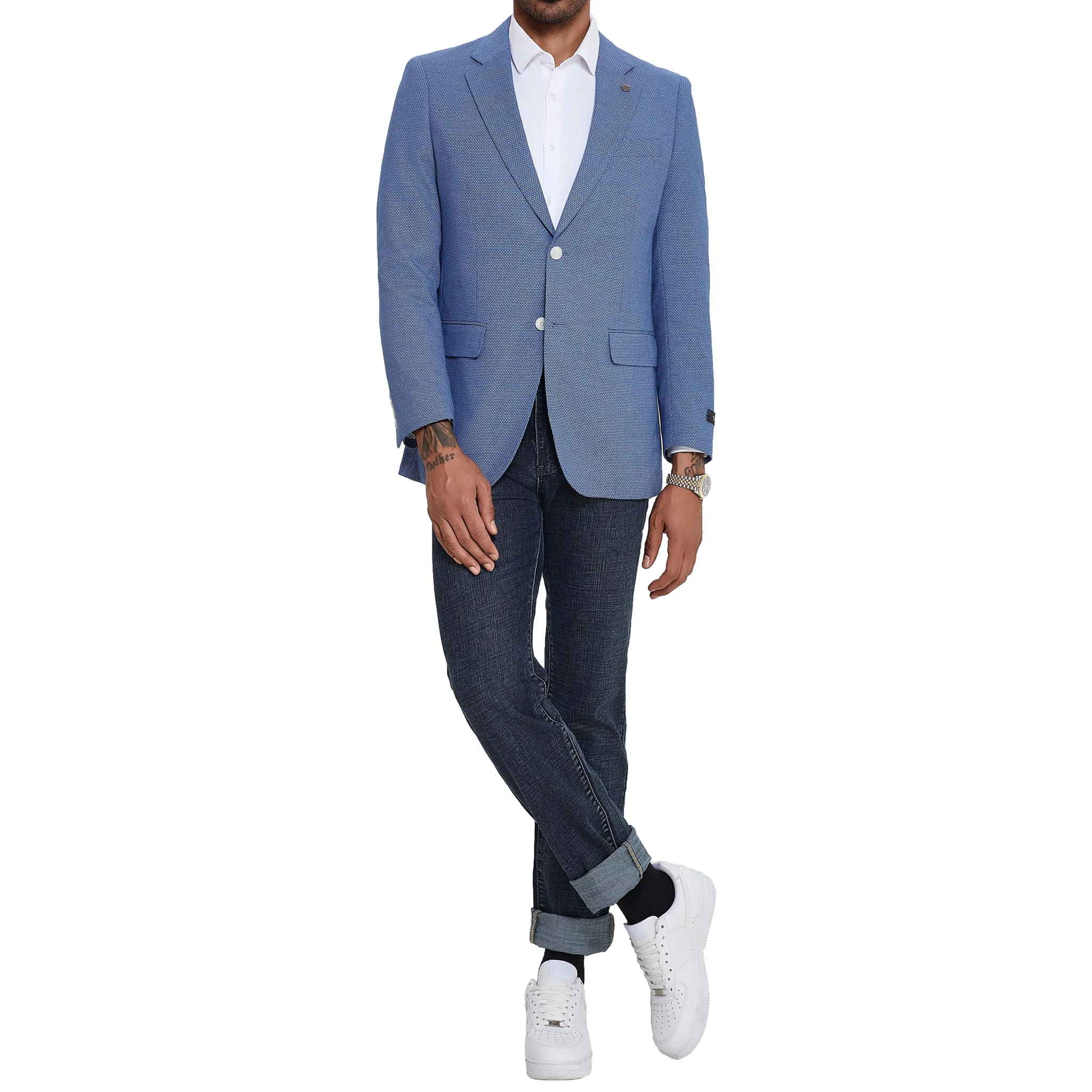 Men's Slim-Fit Light Blue Textured Blazer