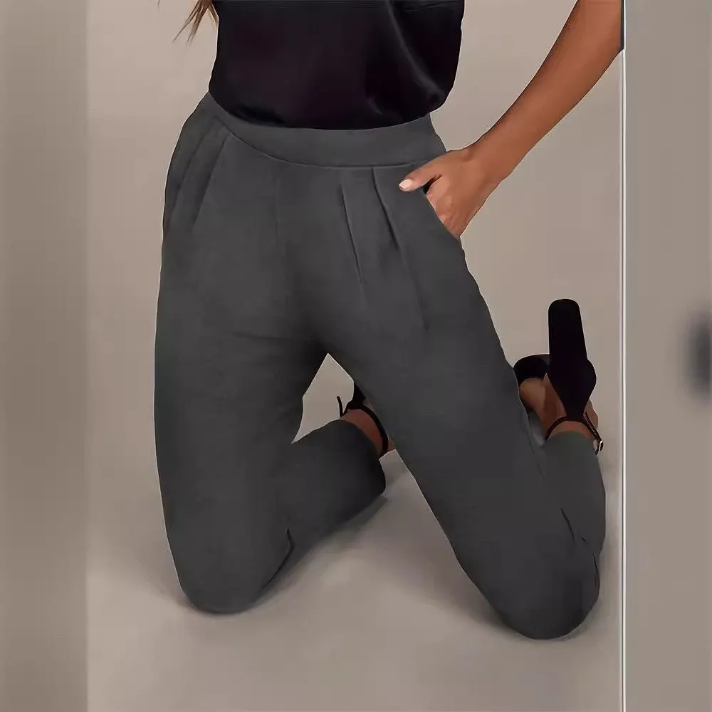 New elegant versatile elastic waist pocket suit pants