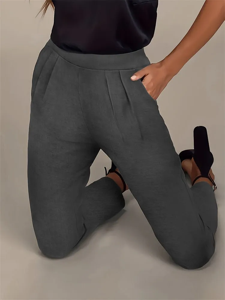 New elegant versatile elastic waist pocket suit pants