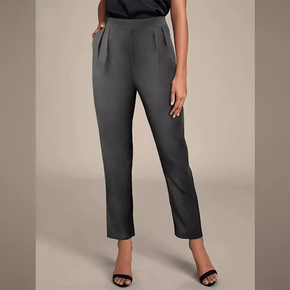 New elegant versatile elastic waist pocket suit pants